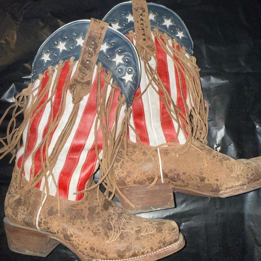 American Flag Cowboy Boots with Fringe